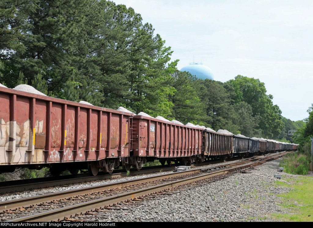 Loads of limestone headed east on train 350